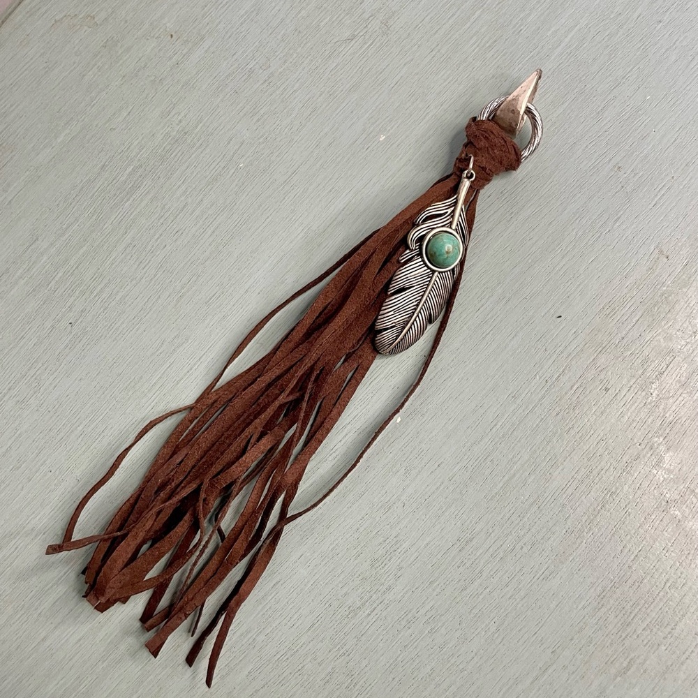 Turquoise Beaded Necklace with Feather Pendant - Picture 6 of 6